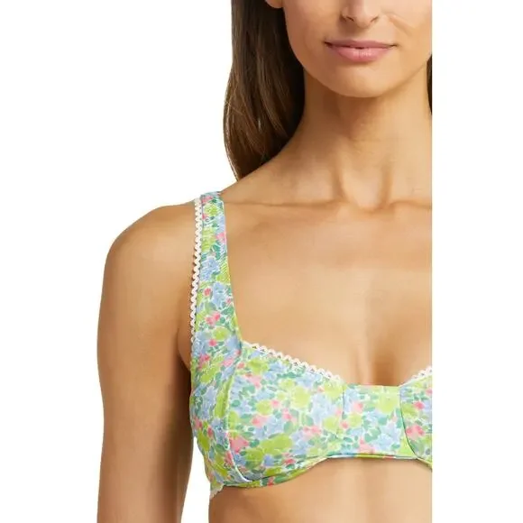 YELLOW THE LABEL Knox Lace Trim Two Piece Bikini Floral Palasides Women's L